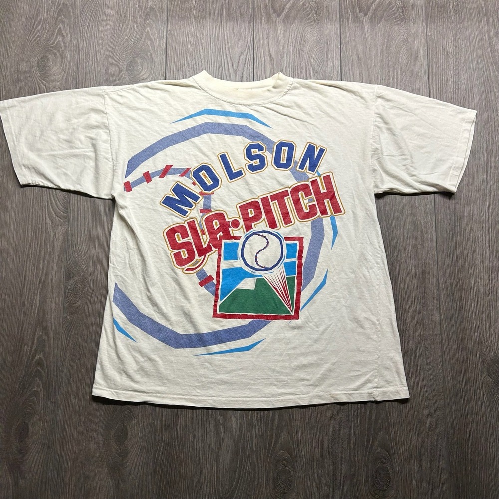 Vintage Molson Slo-Pitch Coors Light Beer Graphic T-Shirt Mens One Size White